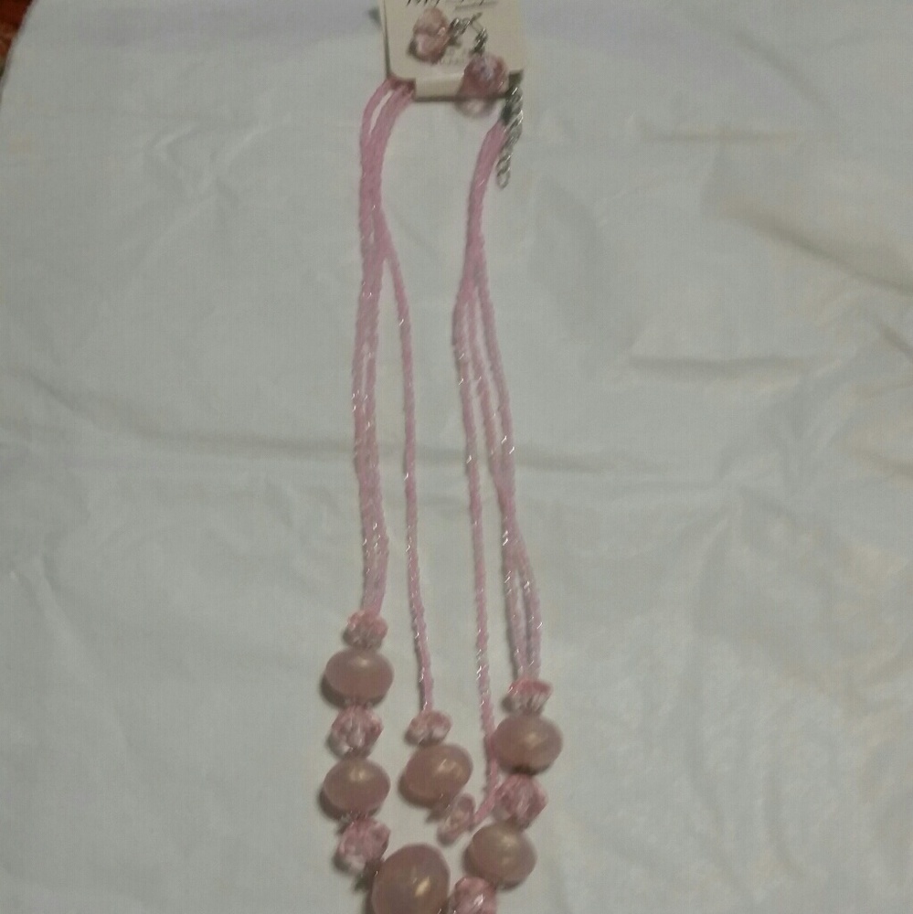 Pink necklace and earrings set.